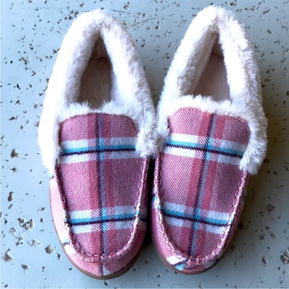 Pink Plaid Fuzzy Slippers - Picture 1 of 5
